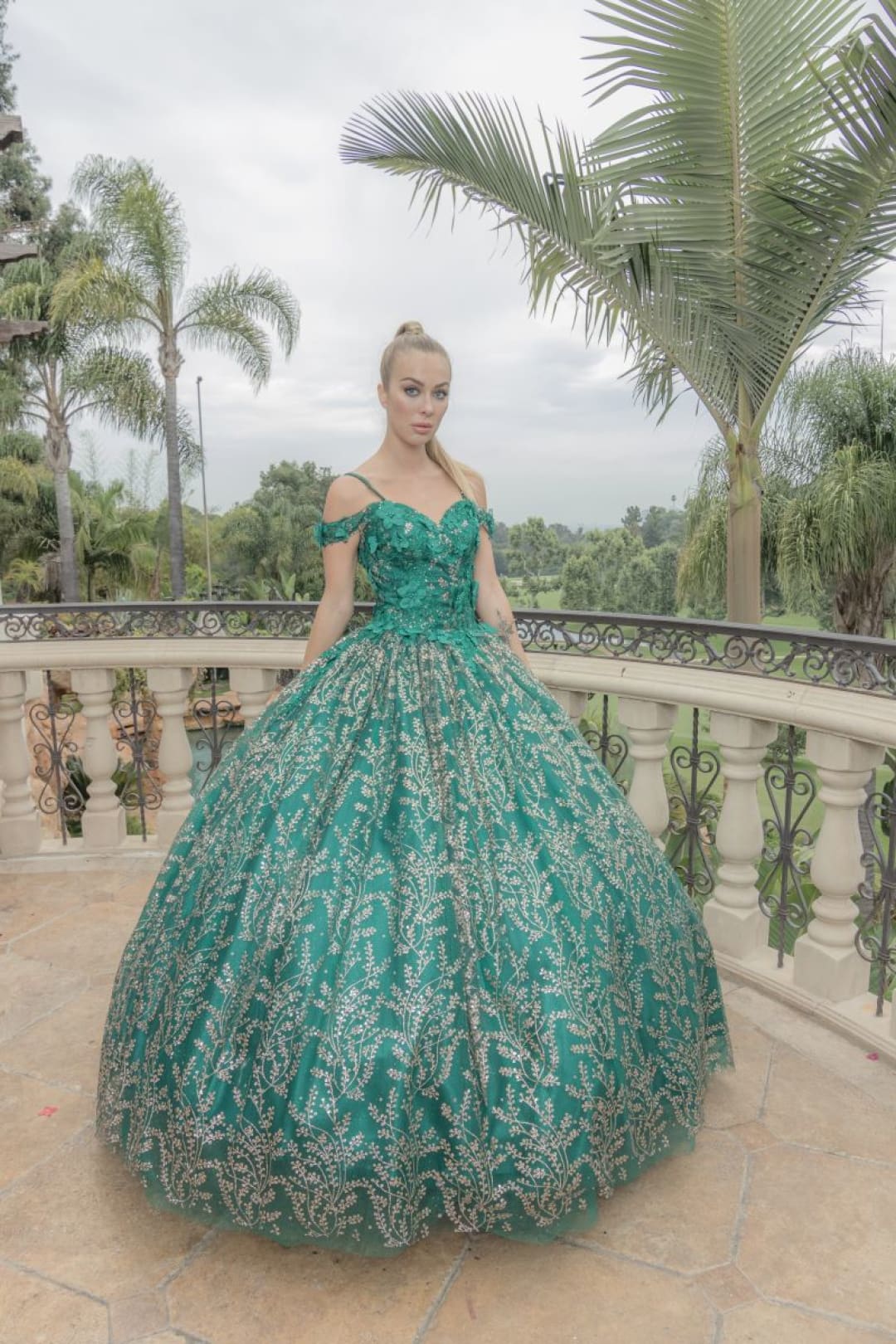 Layla K LK204 Detachable Cape Glitter 3D Floral Applique Quince Gown - Image 10