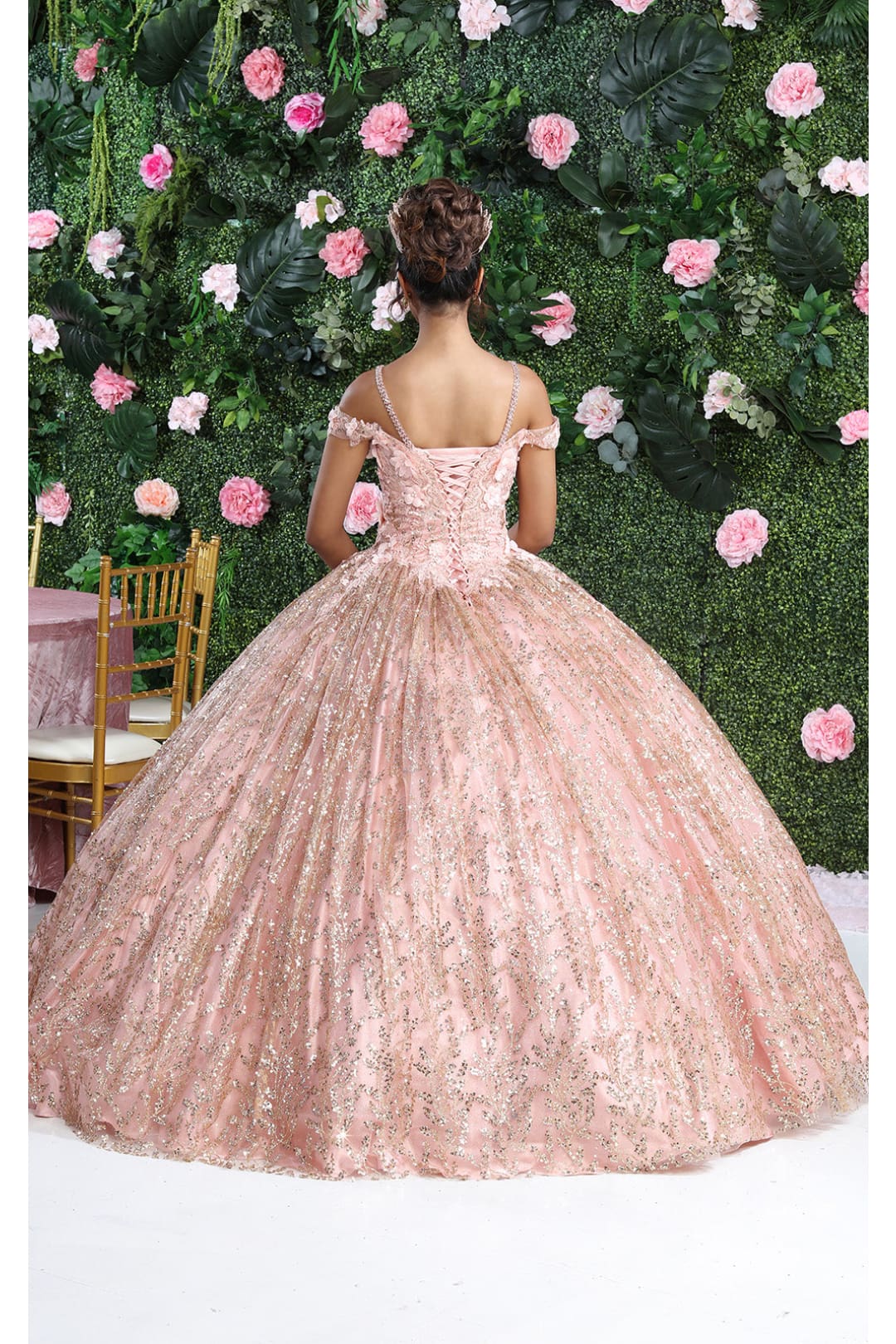 Layla K LK204 Detachable Cape Glitter 3D Floral Applique Quince Gown - Image 7