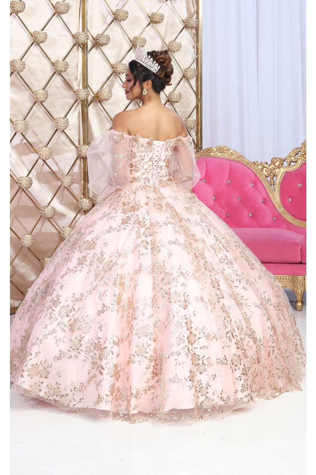 Layla K LK206 Sparkling Off Shoulder Puff Sleeves Quince Ball Gown - Image 3