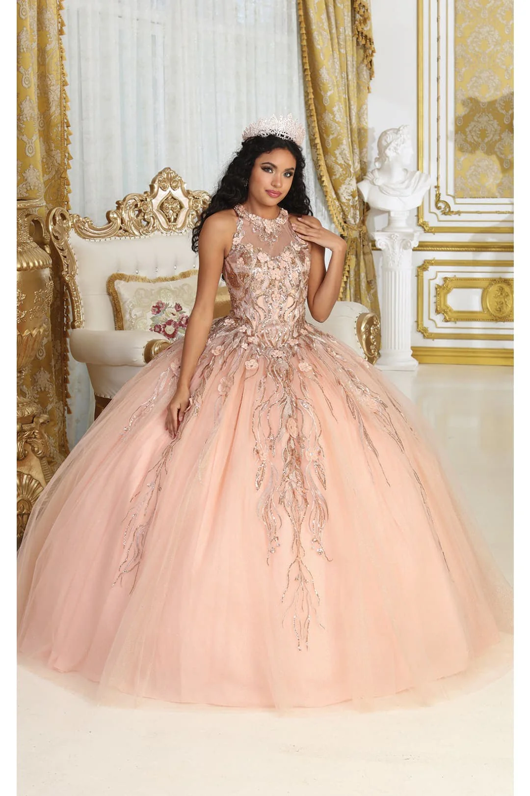 Layla K LK212 Halter Embroidery Detachable Cape Quinceanera Ball Gown - Image 3