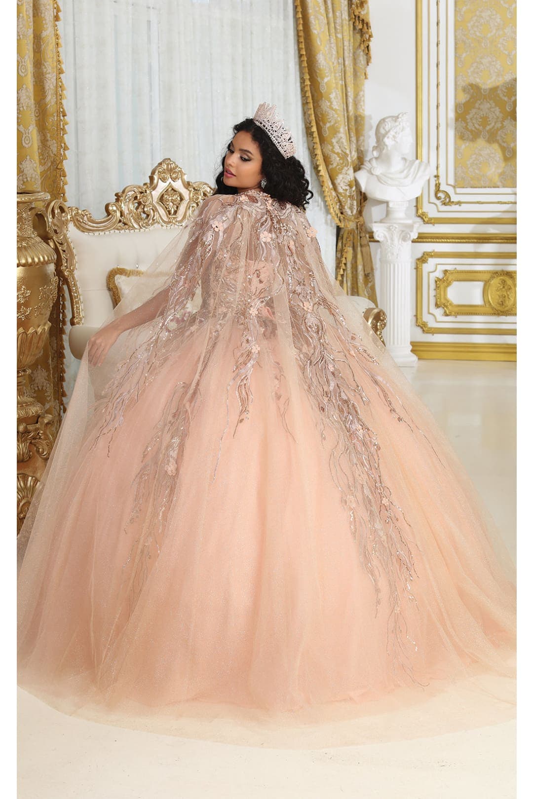 Layla K LK212 Halter Embroidery Detachable Cape Quinceanera Ball Gown - Image 4