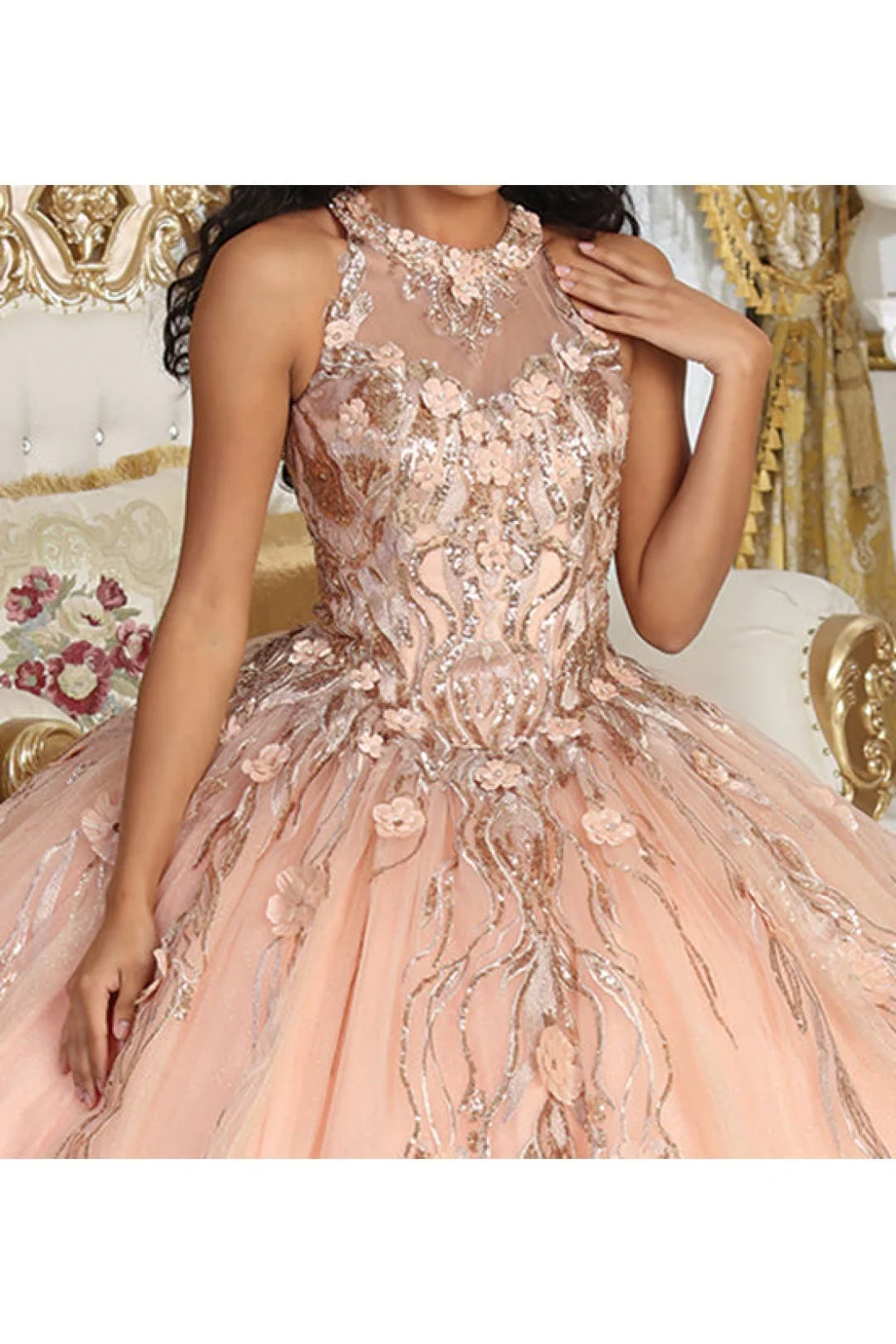 Layla K LK212 Halter Embroidery Detachable Cape Quinceanera Ball Gown - Image 5