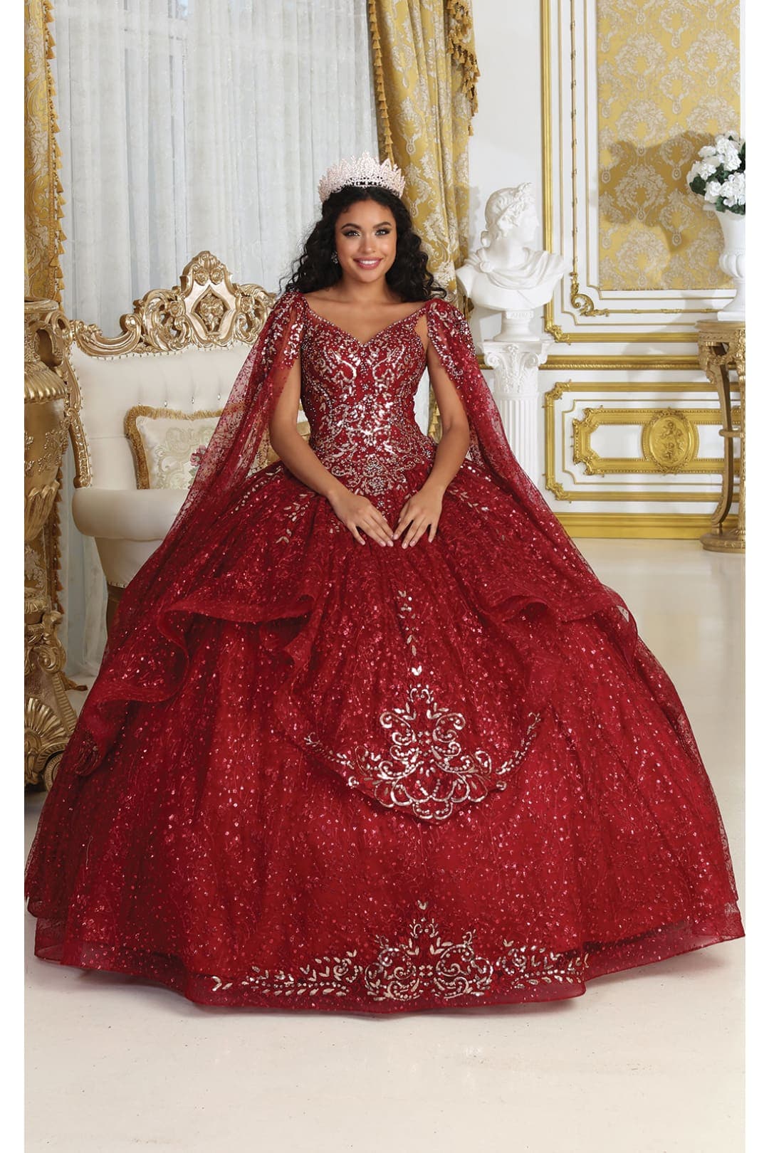 Layla K LK218 Detachable Cape Sleeves Glitter Corset Quinceanera Ball Gown - Image 5