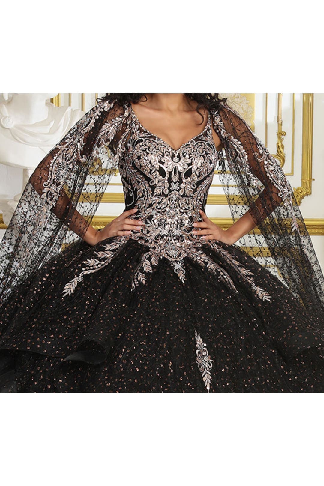 Layla K LK218 Detachable Cape Sleeves Glitter Corset Quinceanera Ball Gown - Image 9