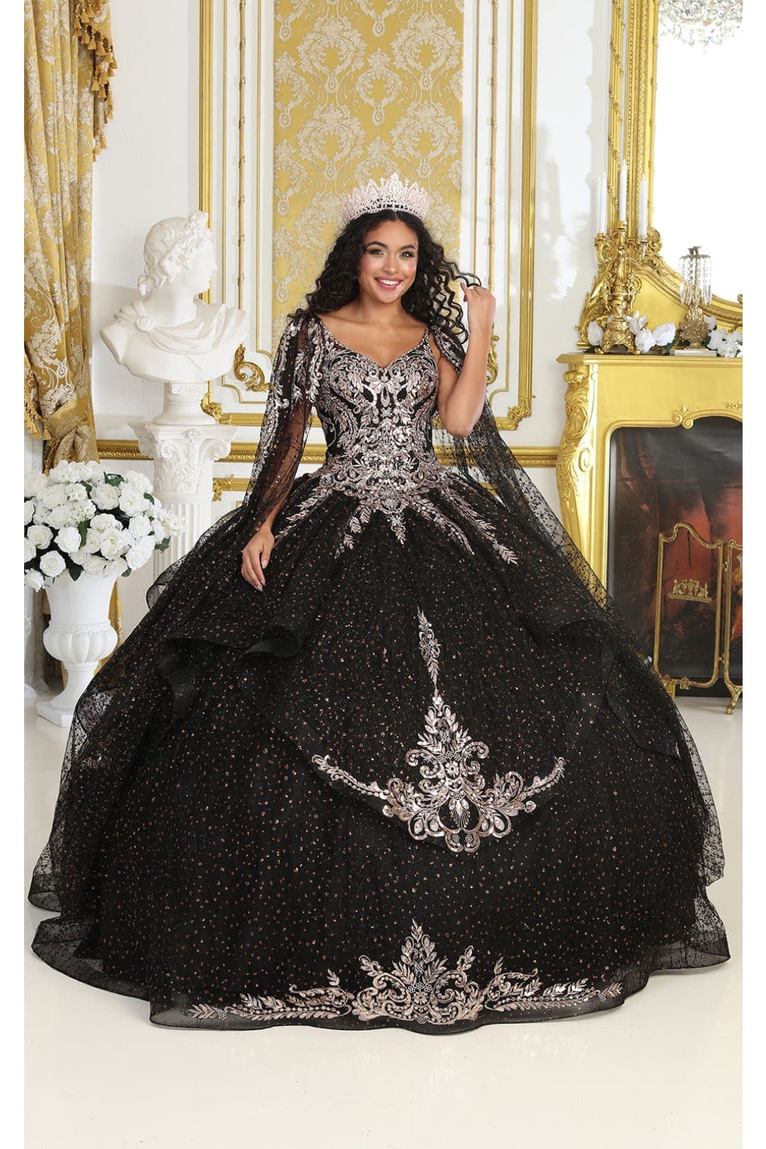 Layla K LK218 Detachable Cape Sleeves Glitter Corset Quinceanera Ball Gown - Image 3