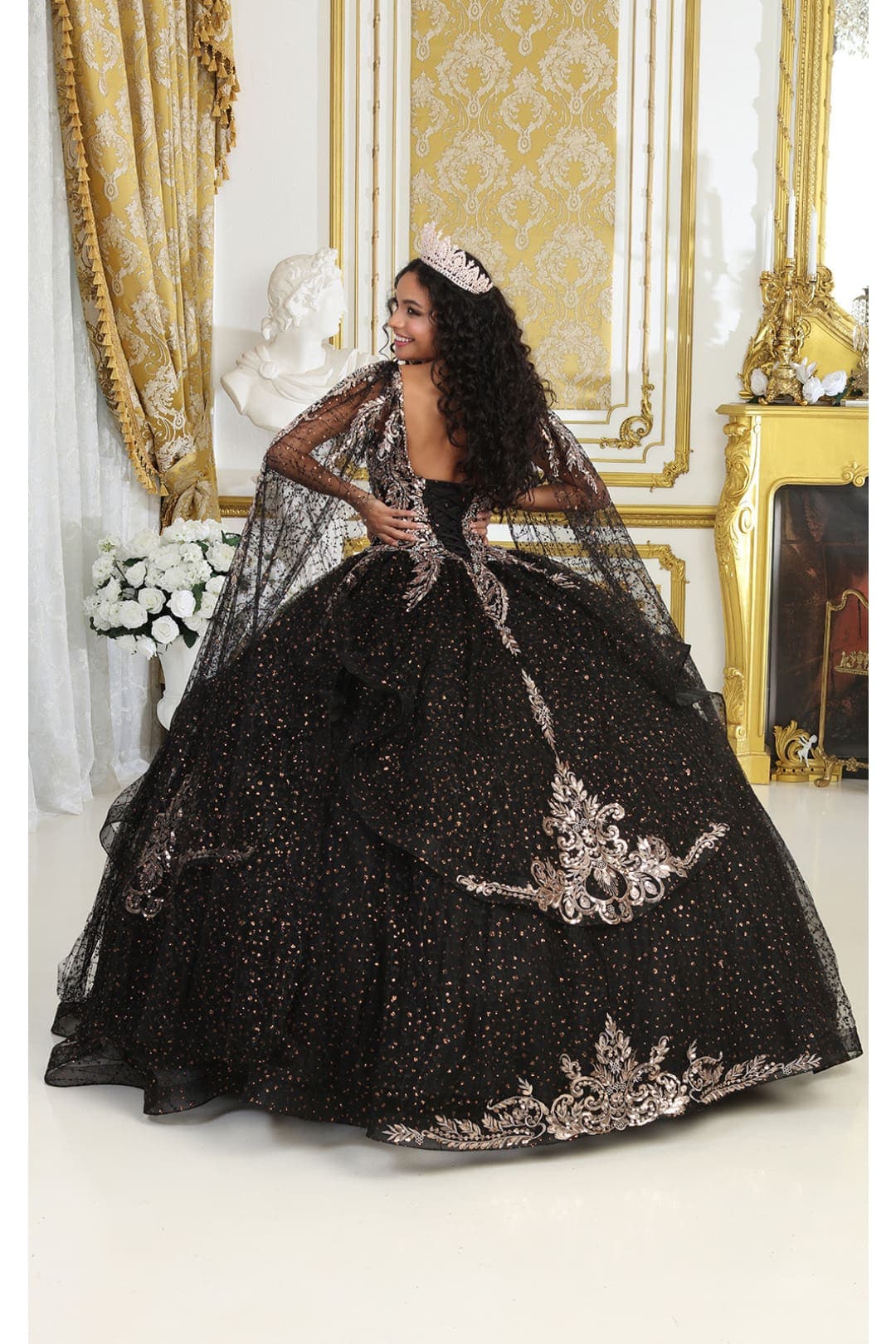 Layla K LK218 Detachable Cape Sleeves Glitter Corset Quinceanera Ball Gown - Image 4