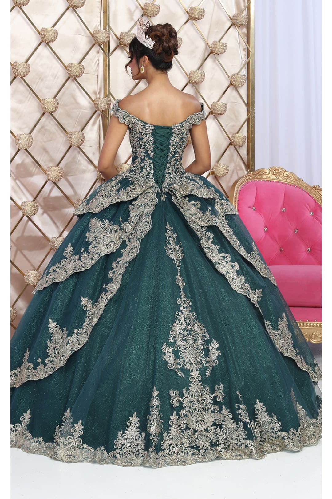 Layla K LK234 Glitter Mesh Embroidered Off Shoulder Ball Gown - Image 4