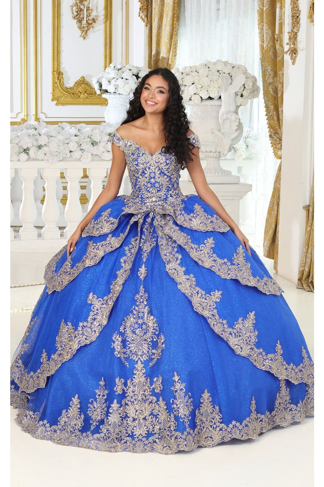 Layla K LK234 Glitter Mesh Embroidered Off Shoulder Ball Gown - Image 3