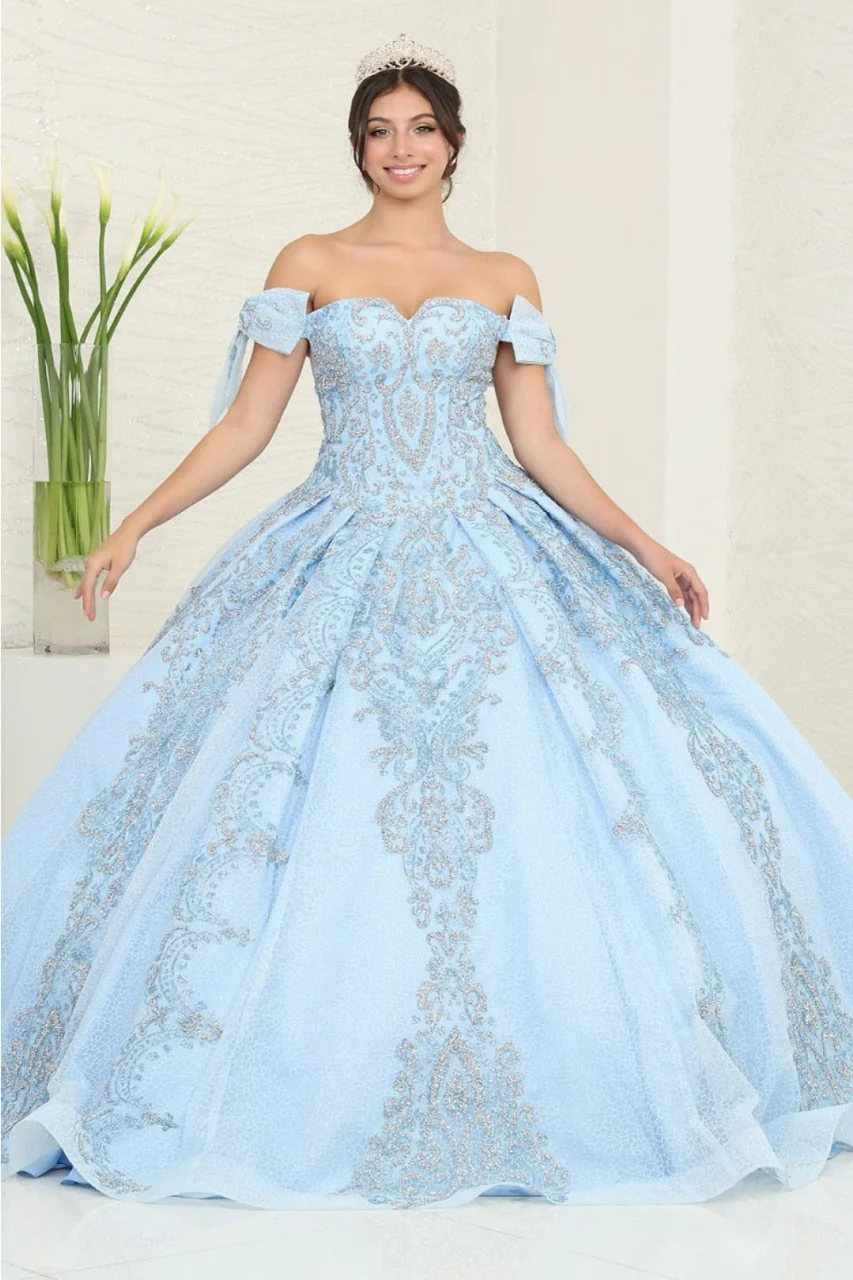 Layla K LK241 Off-Shoulder Glitter Bow Accent Quince Ball Gown - Image 3