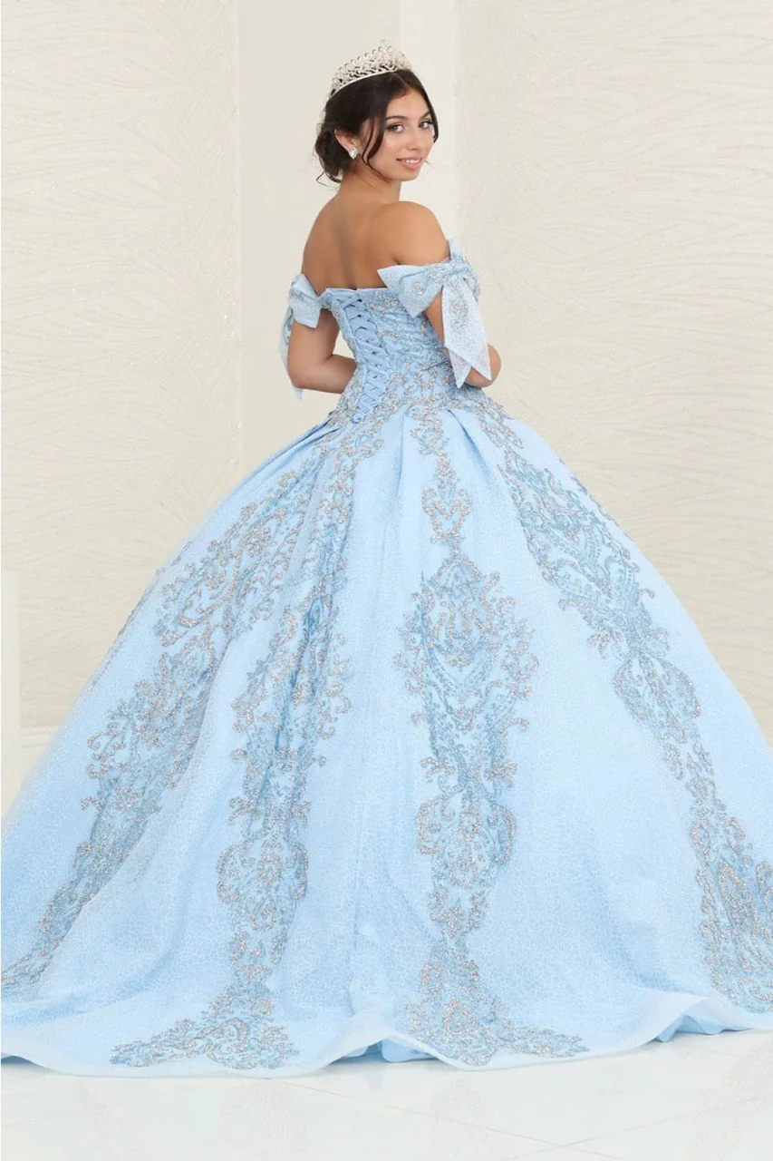 Layla K LK241 Off-Shoulder Glitter Bow Accent Quince Ball Gown - Image 4