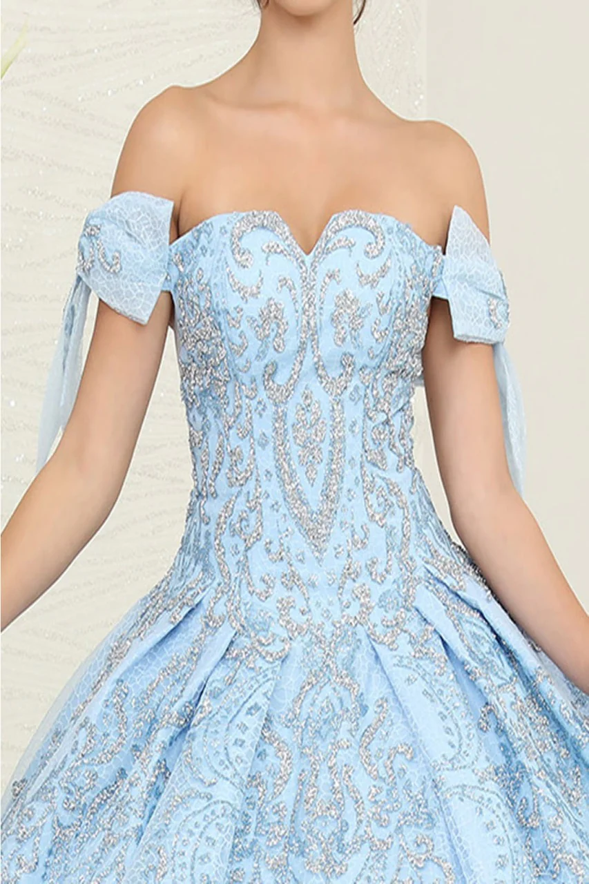 Layla K LK241 Off-Shoulder Glitter Bow Accent Quince Ball Gown - Image 5