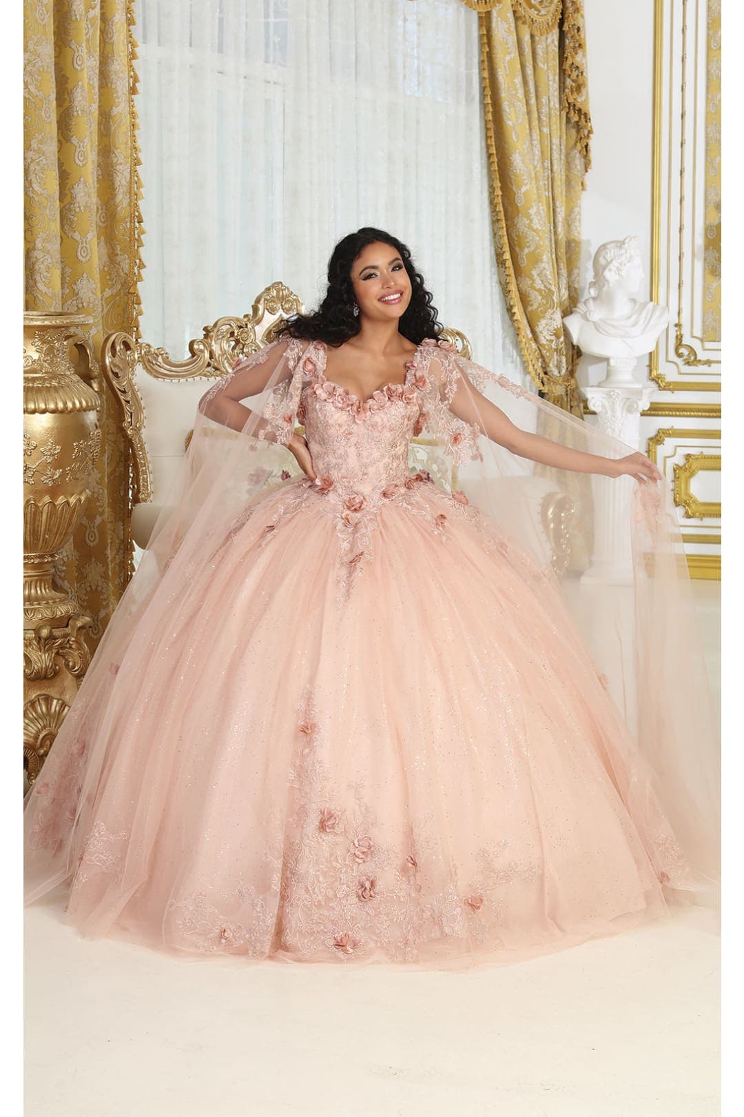 Quinceanera Dress Prom Ball Gown Cape Sleeves 3D Floral Layla K LK214-New Collection - Image 3