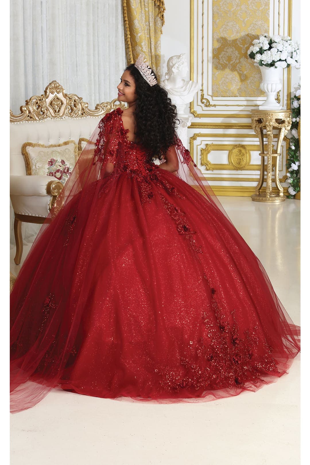 Quinceanera Dress Prom Ball Gown Cape Sleeves 3D Floral Layla K LK214-New Collection - Image 4