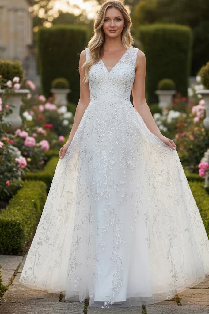 Formal Dress Long V-Neck Sleeveless A-Line Gown By Lenovia 8337-New Collection - Image 4