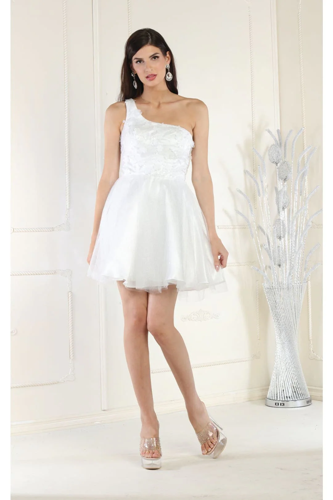 White Bridesmaid Dresses-Inexpensive May Queen MQ1937 Glitter Short