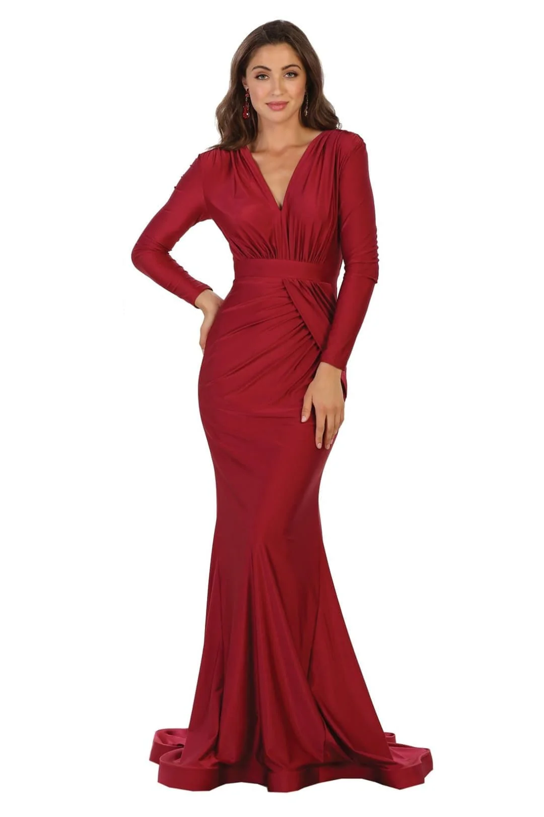 Plus Size Mother Of Bride Dress Ruched Long Sleeve Formal Gown - Image 8