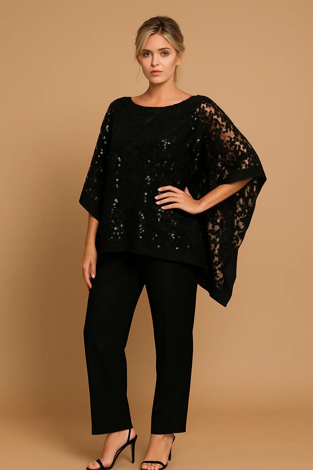 Women's Black Pant Suit for Funeral and Plus Size by Eva USA 3443 - Image 10